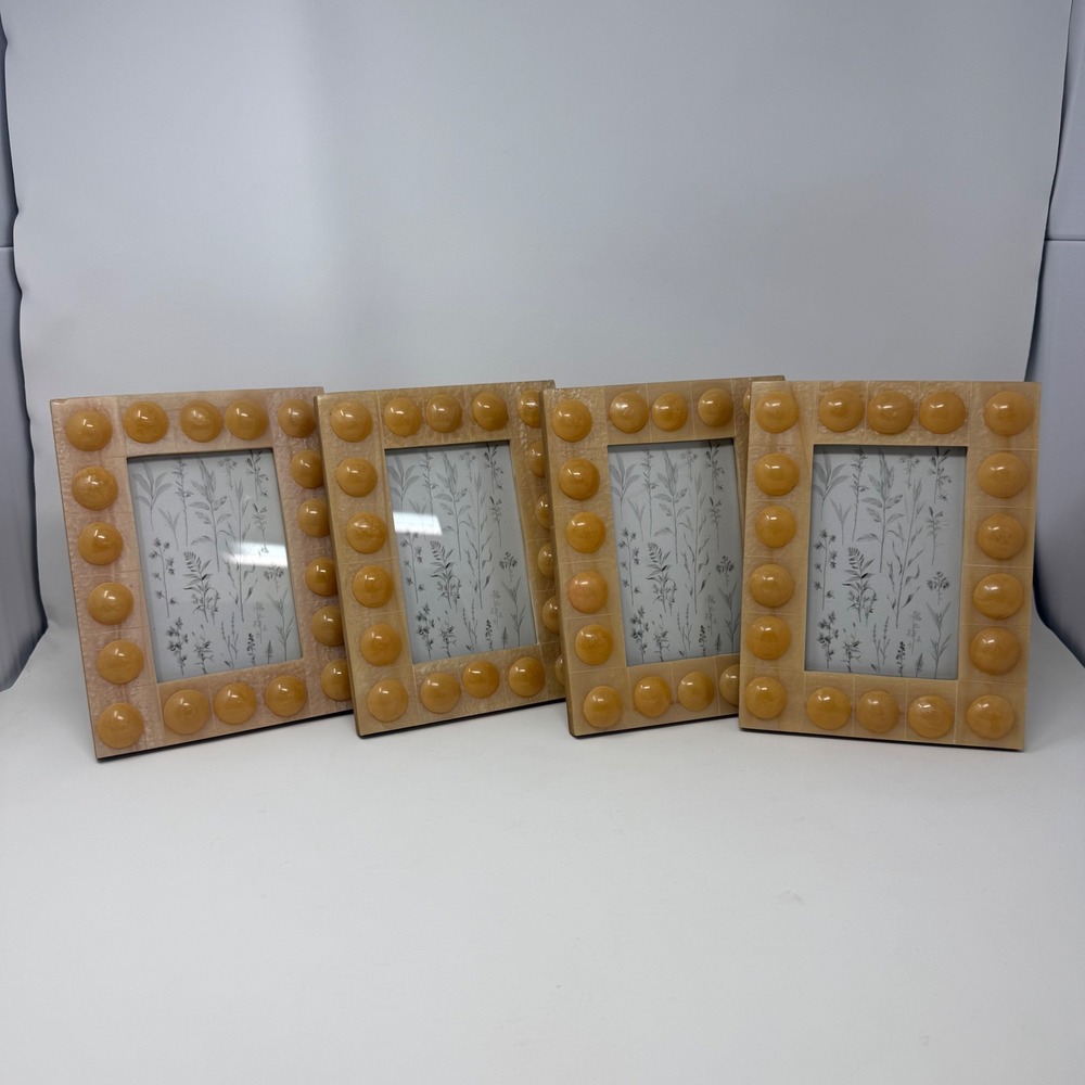 Creative Co-op Set of 4 Handmade Bobbin Photo Frames Honey Yellow 4x6 DG1003